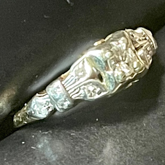 Diamond 14kt yellow gold antique engagement size 7 ring - Picture 7 of 9